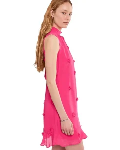 CeCe 3D Floral Applique Tie Neck Mini Dress Women's