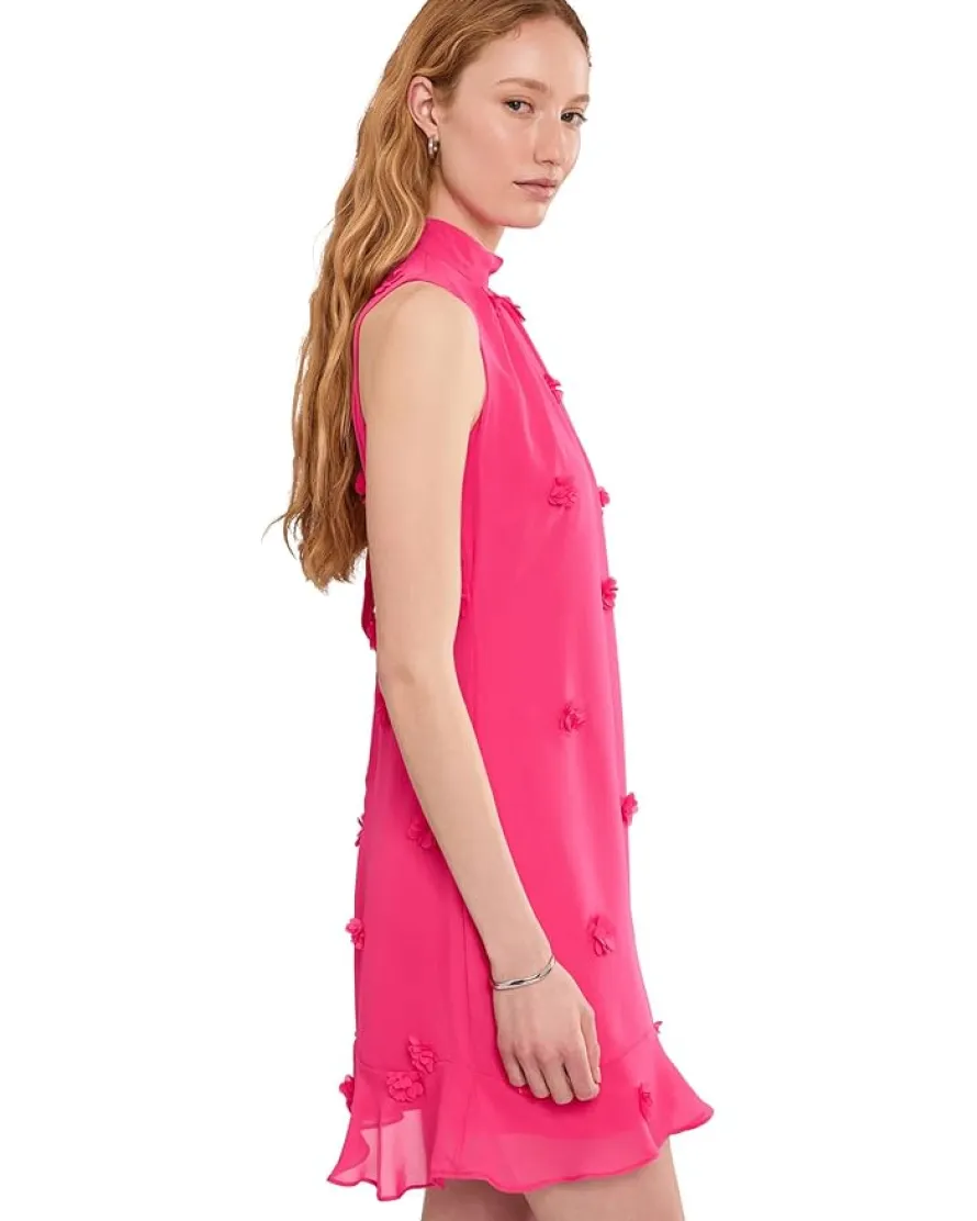 CeCe 3D Floral Applique Tie Neck Mini Dress Women's