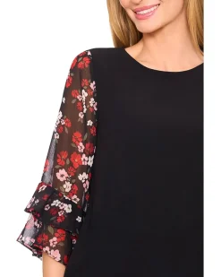CeCe Double Ruffle Mixed Media Knit Top Women's
