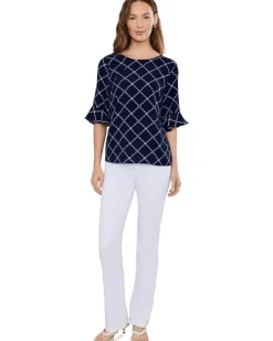 CeCe Elbow Ruffle Cuff Crew Neck Top Women's