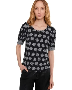 CeCe Elbow Sleeve Shirred Crew Neck Knit Top Women's
