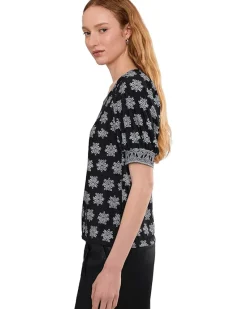 CeCe Elbow Sleeve Shirred Crew Neck Knit Top Women's