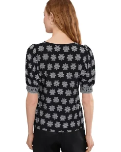 CeCe Elbow Sleeve Shirred Crew Neck Knit Top Women's