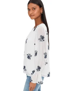 CeCe Embroidered Long Sleeve Smocked Cuff Blouse Women's