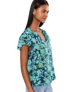 CeCe Floral Shirred Flutter Sleeve Top Women's