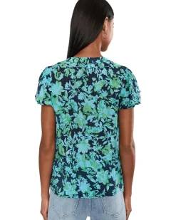 CeCe Floral Shirred Flutter Sleeve Top Women's