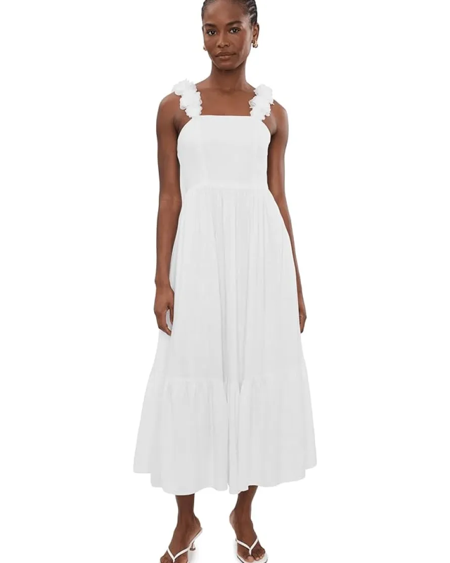 CeCe Floral Strap Tiered Midi Dress Women's