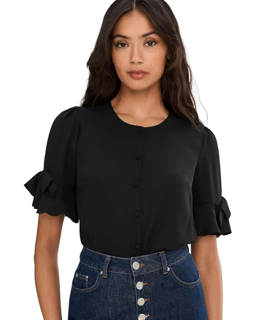 CeCe Flounce Elbow Bow Sleeve Top Women's