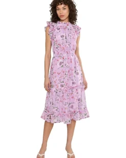 CeCe Flutter Sleeve Smocked Waist Midi Dress Women's