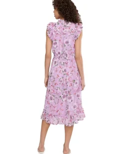CeCe Flutter Sleeve Smocked Waist Midi Dress Women's