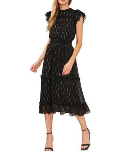 CeCe Flutter Sleeve Smocked Waist Midi Dress Women's
