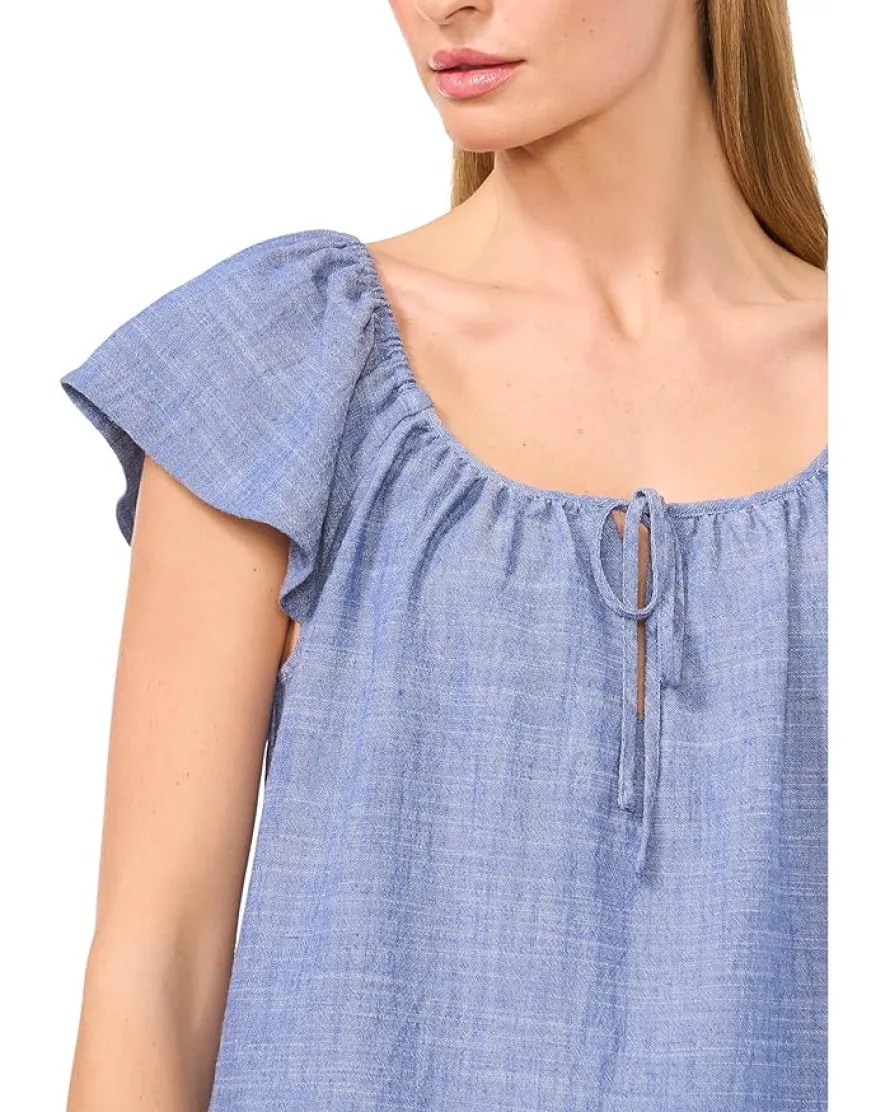 CeCe Flutter Sleeve Tie Front Top Women's