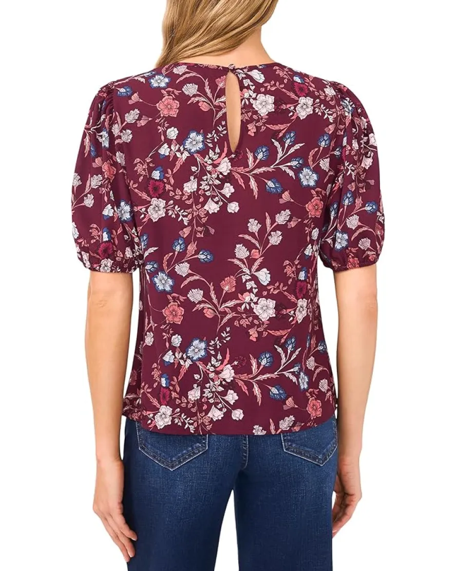 CeCe Front Keyhole Short Puff Sleeve Top Women's