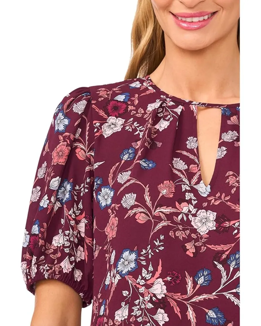 CeCe Front Keyhole Short Puff Sleeve Top Women's