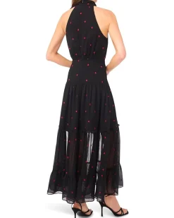 CeCe Halter Tie Neck Tiered Maxi Dress Women's