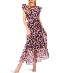 CeCe High Neck Flutter Sleeve Maxi Dress Women's