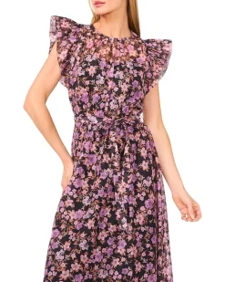 CeCe High Neck Flutter Sleeve Maxi Dress Women's