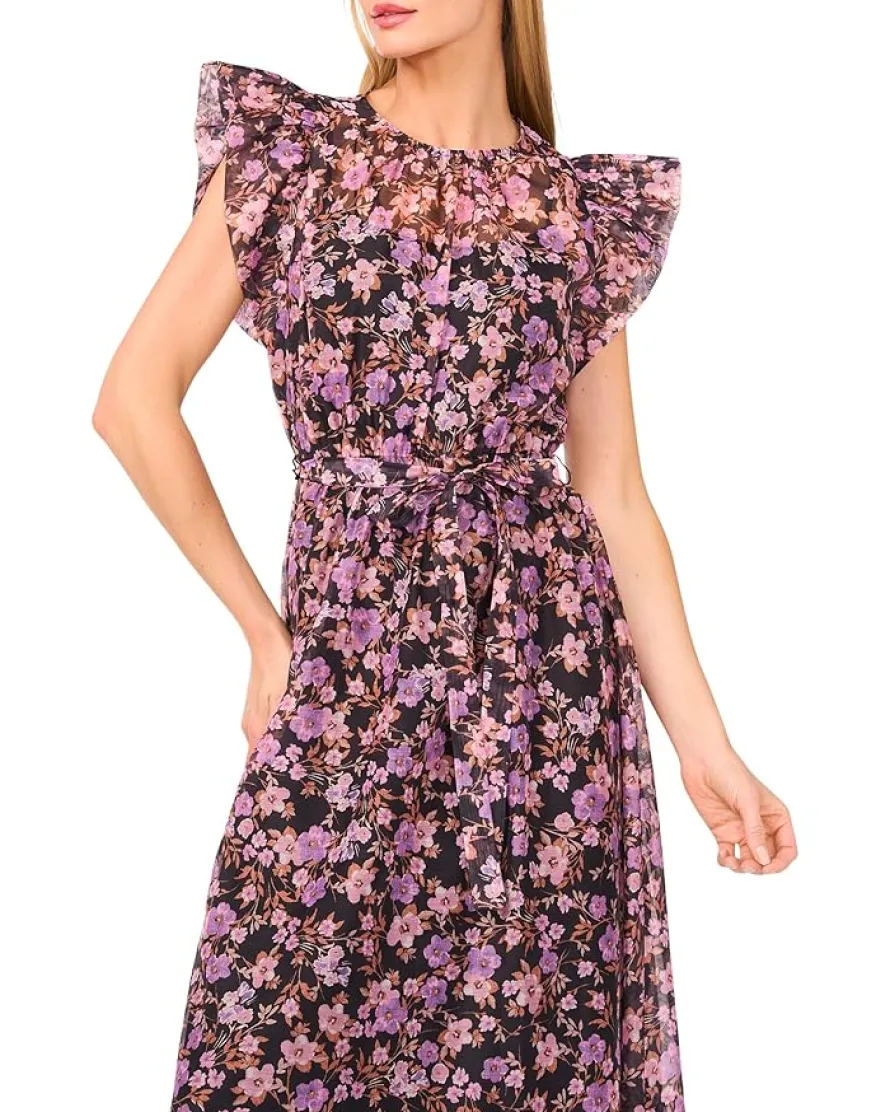 CeCe High Neck Flutter Sleeve Maxi Dress Women's