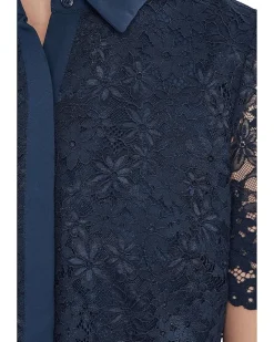 CeCe Lace Short Sleeves Hidden Placket Shirt Women's