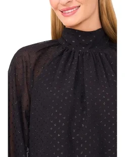 CeCe Long Sleeve Bow Neck Clip Dot Blouse Women's