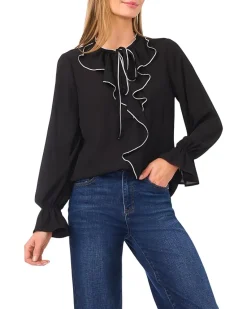CeCe Long Sleeve Button-Down Ruffle Top Women's