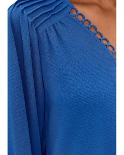 CeCe Long Sleeve Circular Trim Pintuck Top Women's