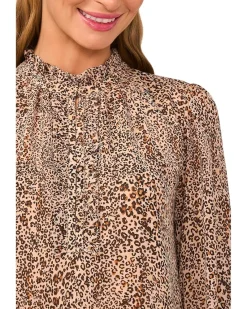 CeCe Long Sleeve Leopard Ruffled Top Women's