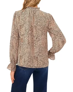 CeCe Long Sleeve Leopard Ruffled Top Women's