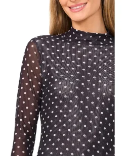 CeCe Long Sleeve Mesh Fitted Turtleneck Top Women's
