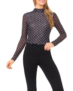 CeCe Long Sleeve Mesh Fitted Turtleneck Top Women's
