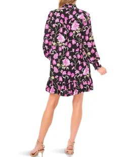 CeCe Long Sleeve Neck Bow Tie Floral Dress Women's
