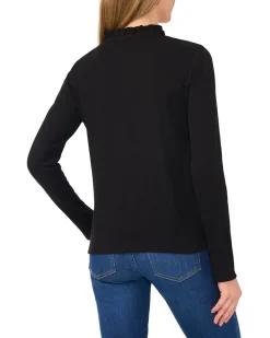 CeCe Long Sleeve Rib Knit Half Placket Top Women's