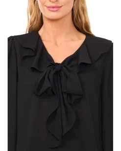 CeCe Long Sleeve Ruffle Tie Neck Top Women's