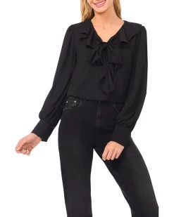 CeCe Long Sleeve Ruffle Tie Neck Top Women's