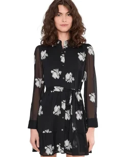 CeCe Long Sleeve Self Tie Waist Mini Shirt Dress Women's