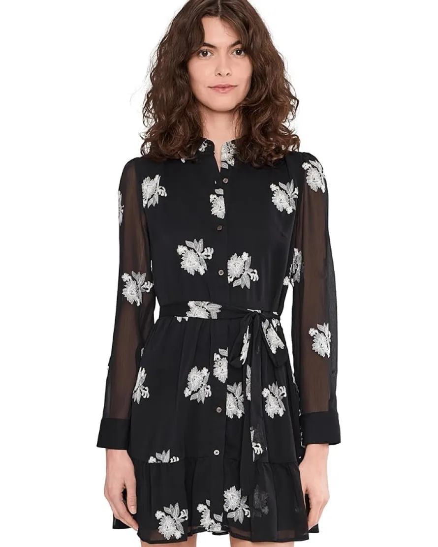 CeCe Long Sleeve Self Tie Waist Mini Shirt Dress Women's