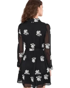 CeCe Long Sleeve Self Tie Waist Mini Shirt Dress Women's