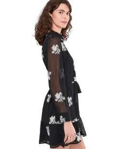 CeCe Long Sleeve Self Tie Waist Mini Shirt Dress Women's