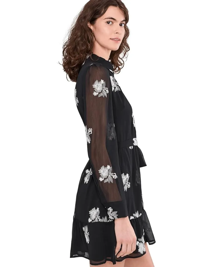 CeCe Long Sleeve Self Tie Waist Mini Shirt Dress Women's