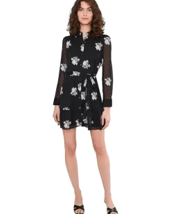 CeCe Long Sleeve Self Tie Waist Mini Shirt Dress Women's
