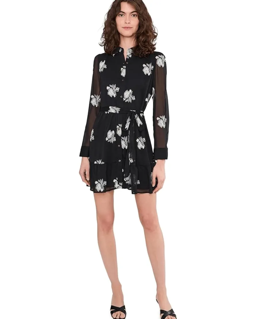 CeCe Long Sleeve Self Tie Waist Mini Shirt Dress Women's