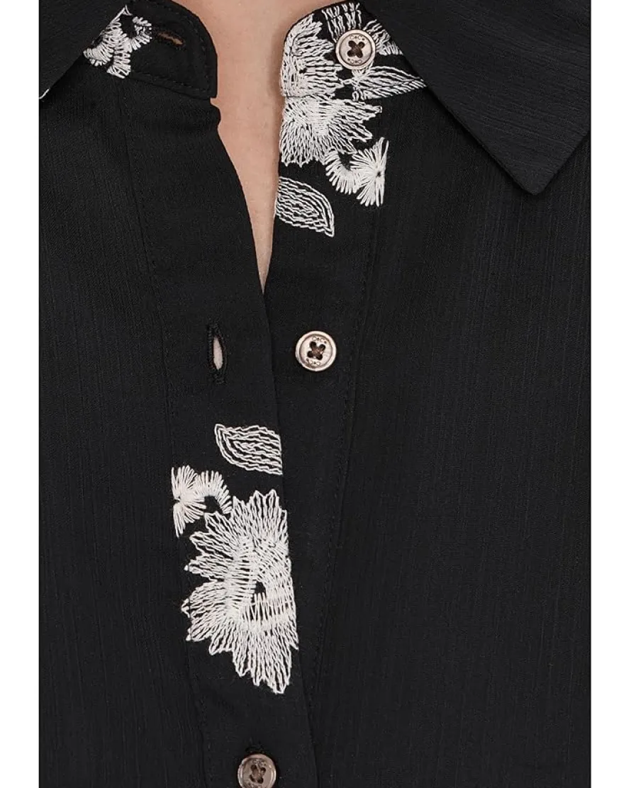 CeCe Long Sleeve Self Tie Waist Mini Shirt Dress Women's