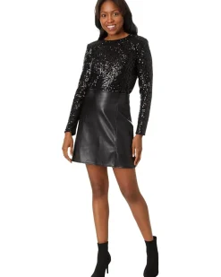 CeCe Long Slv Sequin Crew Neck 060 Women's