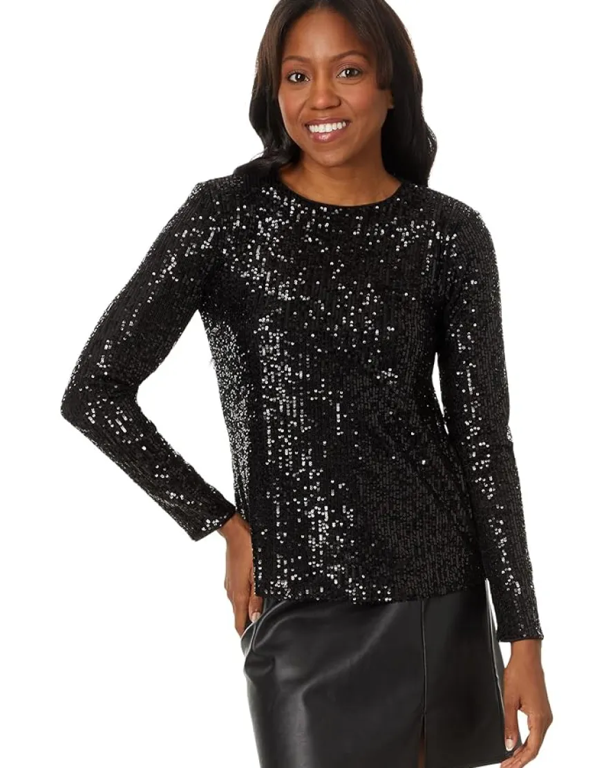 CeCe Long Slv Sequin Crew Neck 060 Women's