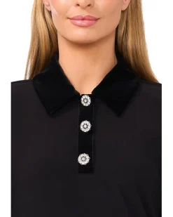 CeCe Mixed Media 1/2 Placket Collared Knit Women's