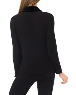 CeCe Mixed Media 1/2 Placket Collared Knit Women's