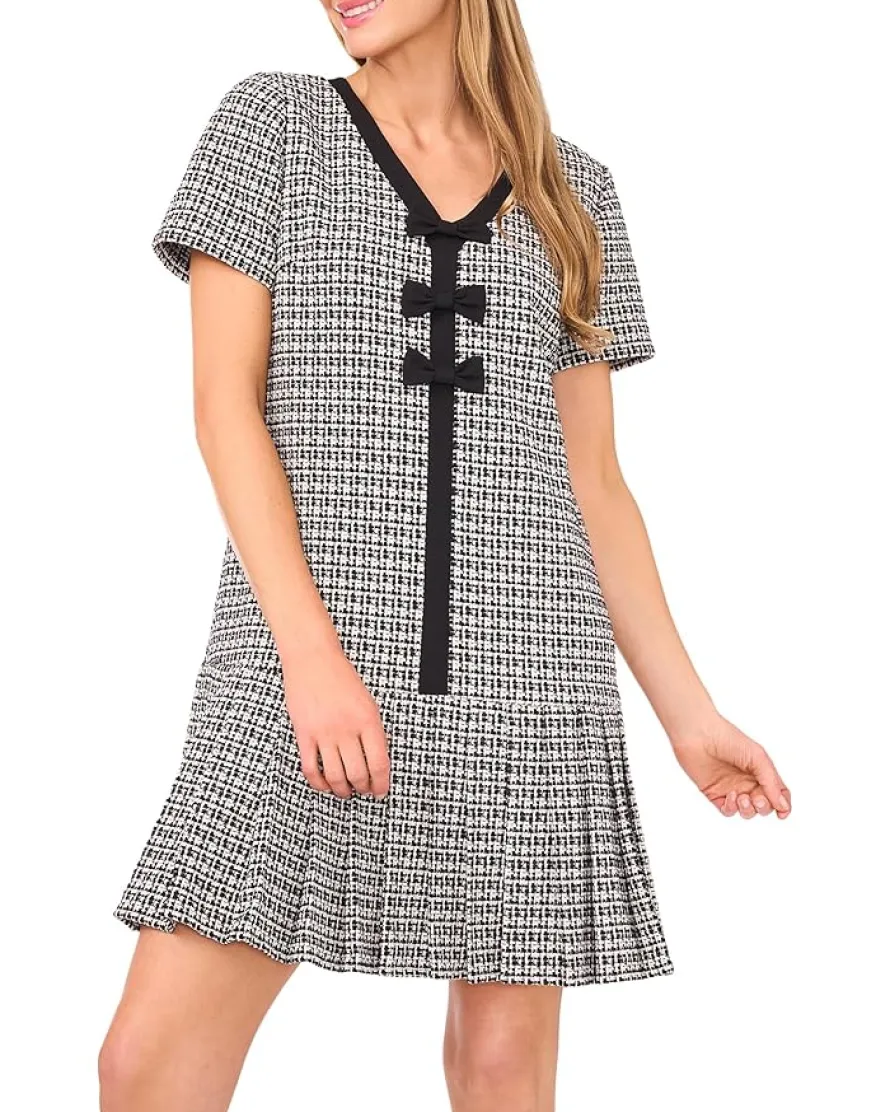 CeCe Pleated Box Combo Bow Dress Women's