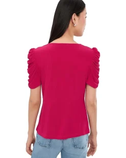 CeCe Puff Short Sleeve V-neck Knit Top Women's