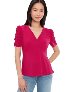 CeCe Puff Short Sleeve V-neck Knit Top Women's