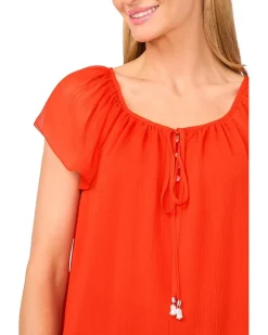CeCe Round Neckline Flutter Slv Top Women's